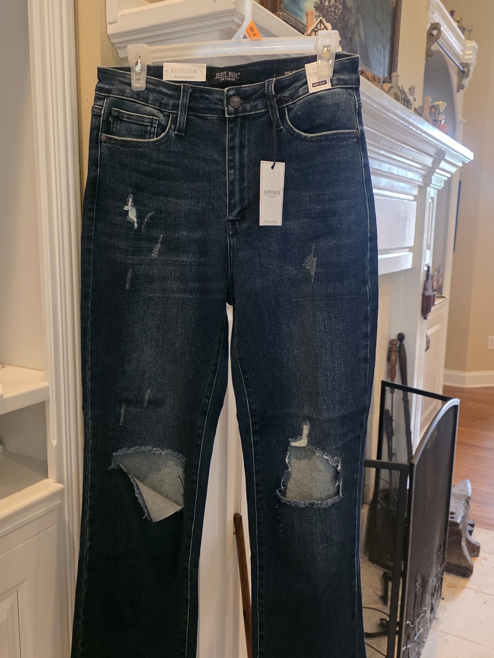 Judy Blue Dark Wash Straight Leg Distressed Dad Jeans